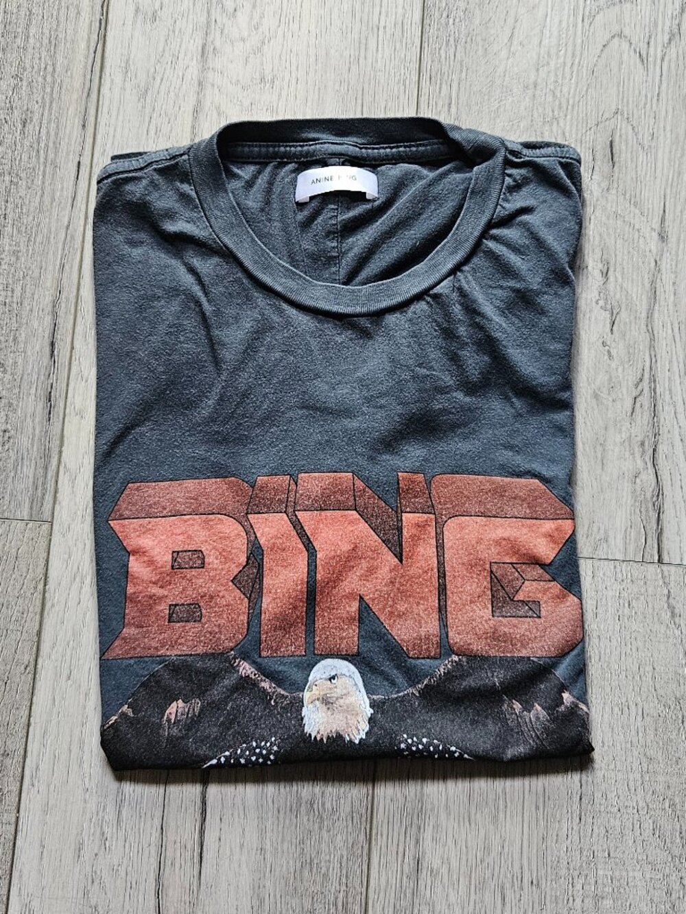 Anine Bing Womens Small Lili Vintage Eagle Graphic T Shirt Washed Charcoal Tee S - Picture 6 of 8